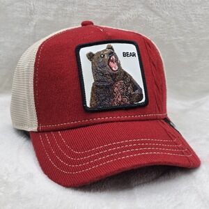 Goorin Bros Hat Cap The Farm Bear Snapback Red Corduroy Cable Knit Trucker *RARE